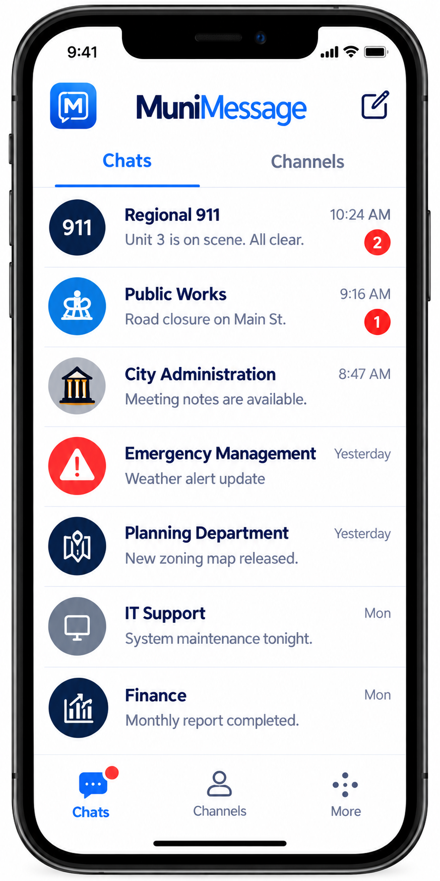 MuniMessage mobile chat interface